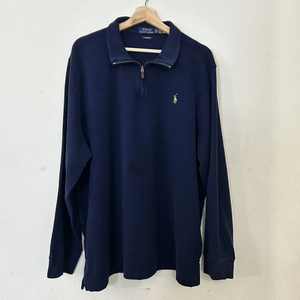 Polo Ralph Lauren Estate-Rib Quarter-Zip Pullover Size XXL in navy blue, Preppy